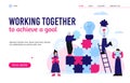 Teamwork website template flat vector illustration on white background. Royalty Free Stock Photo