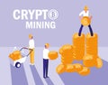 Teamworkers crypto mining bitcoins Royalty Free Stock Photo
