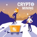 Teamworkers crypto mining bitcoins Royalty Free Stock Photo