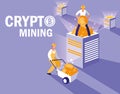 Teamworkers crypto mining bitcoins Royalty Free Stock Photo
