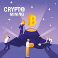 Teamworkers crypto mining bitcoins Royalty Free Stock Photo