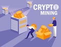 Teamworkers crypto mining bitcoins Royalty Free Stock Photo