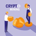 Teamworkers crypto mining bitcoins Royalty Free Stock Photo