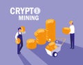 Teamworkers crypto mining bitcoins Royalty Free Stock Photo
