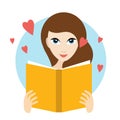 Teanager girl reading a love romance book.