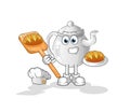 Teapot baker with bread. cartoon mascot vector