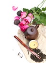 Teapot, bowl and hibiscus tea