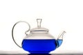 Teapot butterfly pea flower blue tea. Healthy detox herbal drink on white background