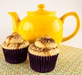 Teapot and caramel cupcakes