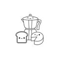 teapot with cheese and bread kawaii style