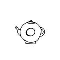 Teapot with circle. Element in hand drawn Scandinavian style. icon in simple liner. card, poster, menu. tea ceremony