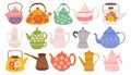 Teapot Collection, Whimsical And Diverse Crockery Set, Boasts An Array Of Shapes And Colors, Vector Illustration