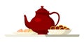 Teapot and cookies flat vector illustration