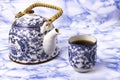 Teapot and cup of china blue chinese porcelain tea Royalty Free Stock Photo