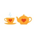 Teapot, cup icon. Vector illustration. Yellow tea-set. Flat design Royalty Free Stock Photo