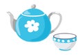 Vintage tea pot and small cup with flowers vector Royalty Free Stock Photo