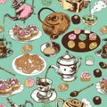 Teapot and cup seamless pattern