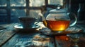 Teapot and cup on table Royalty Free Stock Photo