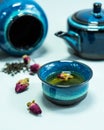 Teapot and cups of Chinese tea on the table for the tea ceremony. Oriental tea set. The concept of a traditional Asian tea Royalty Free Stock Photo