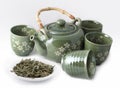 Teapot with Cups and Green Tea Royalty Free Stock Photo