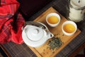 Teapot with cups and green tea Royalty Free Stock Photo