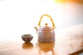 Teapot and cups on table Royalty Free Stock Photo