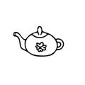 Teapot with flower. Element in hand drawn Scandinavian style. icon in simple liner. card, poster, menu. tea ceremony