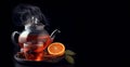 Teapot of freshly brewed orange tea. Generative AI.