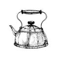 Teapot, hand drawn doodle, sketch, black and white vector