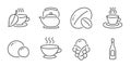 Teapot, Ice cream and Coffee cup icons set. Champagne, Tea cup and Peas signs. Soy nut, Mint tea symbols. Vector Royalty Free Stock Photo