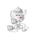 Teapot with laptop mascot. cartoon vector