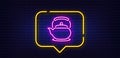 Teapot line icon. Hot drink sign. Neon light speech bubble. Vector