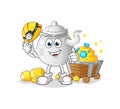 Teapot miner with gold character. cartoon mascot vector Royalty Free Stock Photo