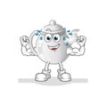 Teapot muscular cartoon. cartoon mascot vector