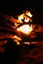 Teapot near burning bonfire in Jordan`s desert