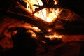 Teapot near burning bonfire in Jordan`s desert