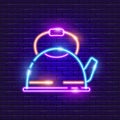 Teapot neon icon. Vector illustration for the design of advertising, website, promotion, banner, brochure, flyer. Concept of Hike Royalty Free Stock Photo