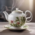 A teapot pouring a stream of herbal tea into an elegant porcelain cup3