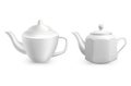 Teapot set. White porcelain utensil. ceramic Crockery different forms. Tableware for morning drinks. Tea ceremony. Cafe Royalty Free Stock Photo