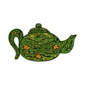 Teapot short isolated on white background. Hand drawn graphic element with floral pattern