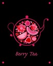 Teapot sketch with fruit and berries tea for your design