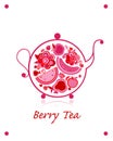 Teapot sketch with fruit and berries tea for your design