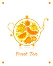 Teapot sketch with fruit and berries tea for your design