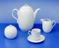 Teapot, sugar bowl, cup, milk jug