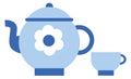 Teapot and teacup icon. Blue ceramic tea set Royalty Free Stock Photo