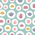Teapot and teacups in bubbles  repeat pattern Royalty Free Stock Photo