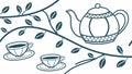 Teapot Teacups Floral Vine Tea Time Illustration vector design Generative AI Royalty Free Stock Photo