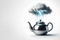 A teapot with a thundercloud and lightning. Space for text. Royalty Free Stock Photo