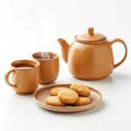 Teapot, Two Cups, and Cookies on a Plate mugs Royalty Free Stock Photo