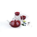 Teapot with two cups, glass, transparent with red tea Royalty Free Stock Photo